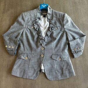 White House Black Market 3/4 sleeve Gray Ruffled Blazer